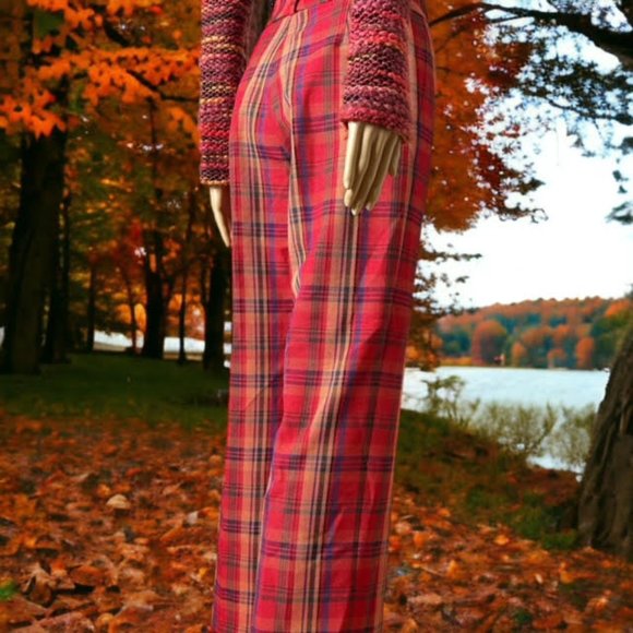 Uterque NWT Colorful Bright Plaid Pants Plaid Trouser Rare New XS 24 - Picture 4 of 10